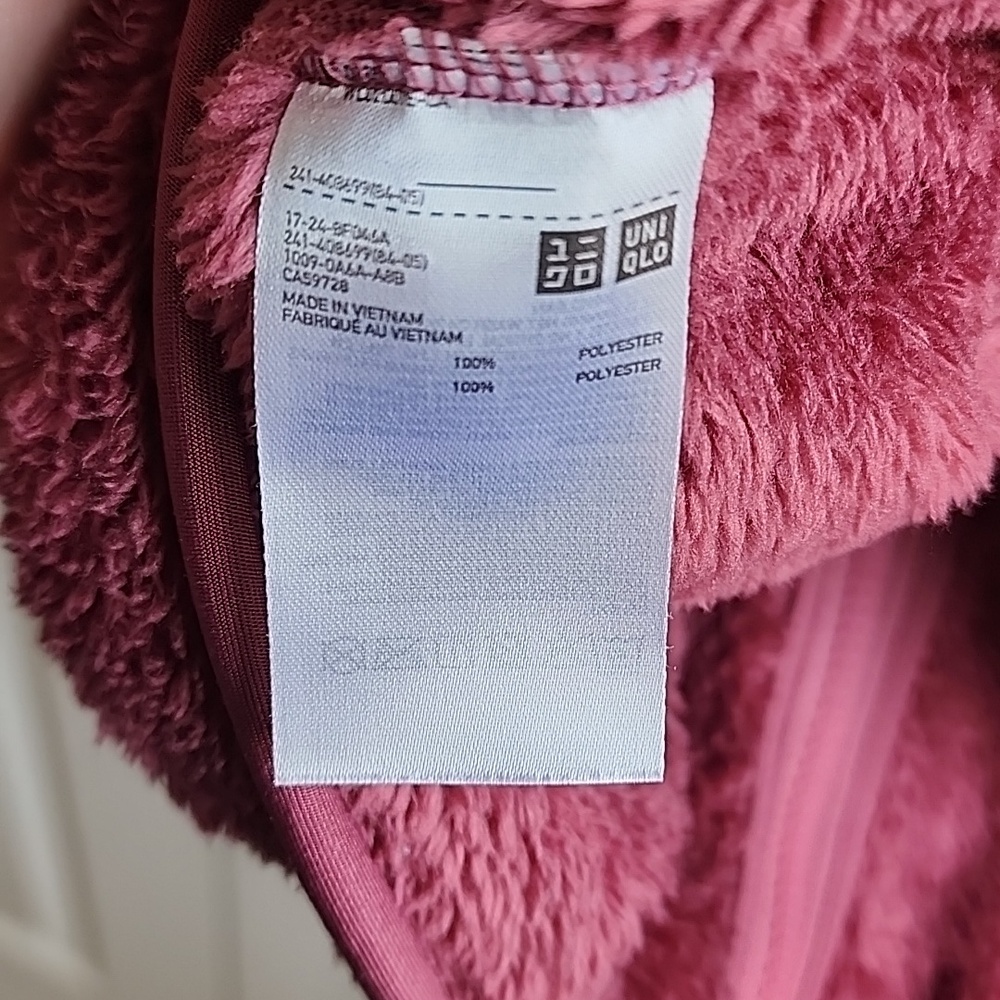 Uniqlo Maroon Sherpa Fleece Zip-Up Jacket Cozy Teddy Full Zip Coat XL - Picture 5 of 5